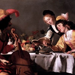 People reading and playing music